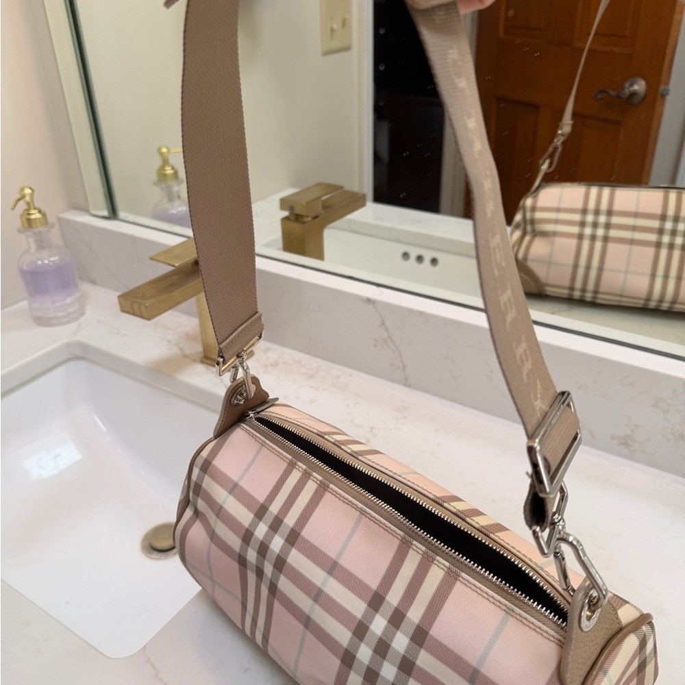 Burberry Beige and Pink Plaid Crossbody Bag
